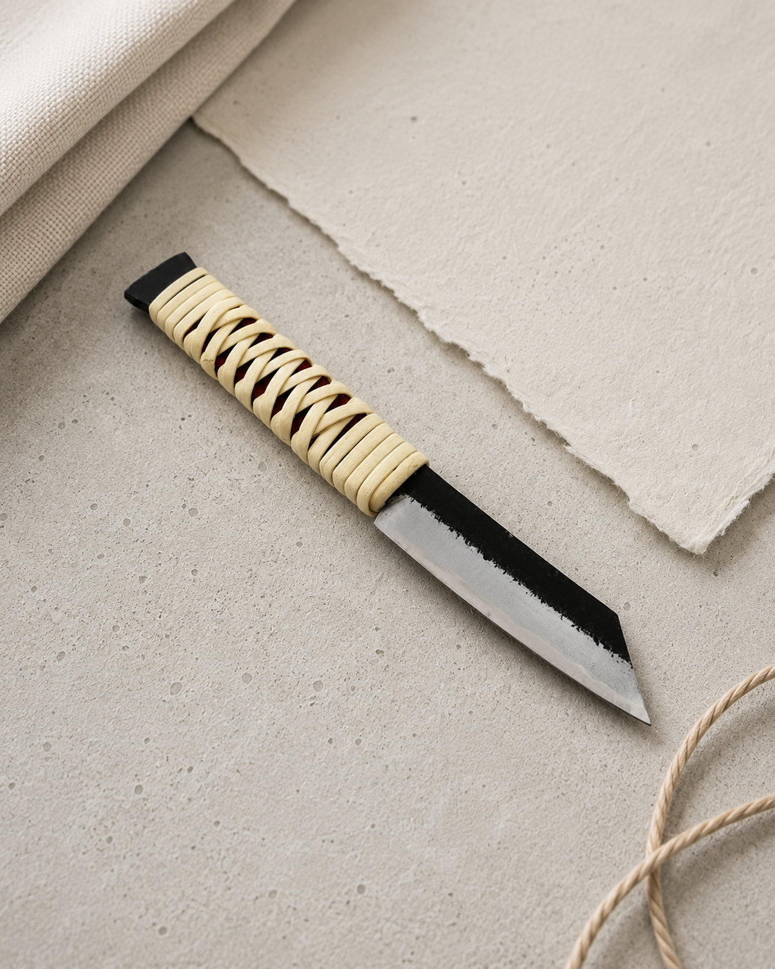 Cuchillo japones compacto Nagao Anti-Slip sobre superficie de concreto