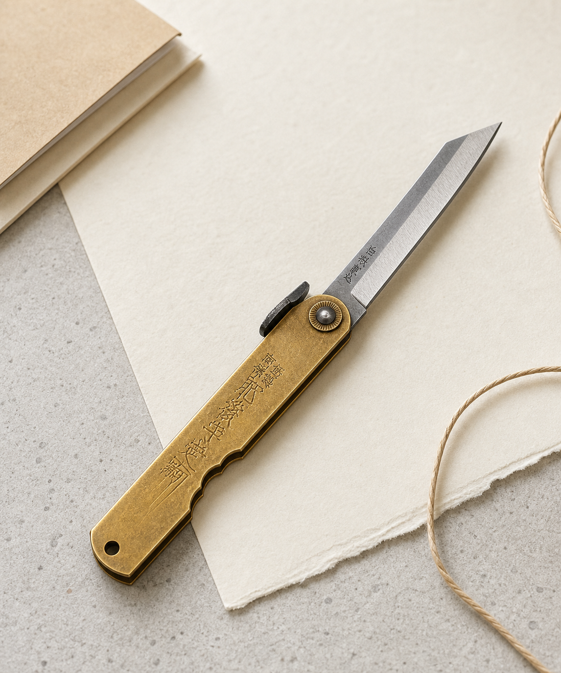 Navaja japonesa Higonokami Nagao Brass con papel artesanal y cuerda